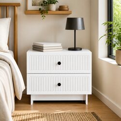 Stylish White Nightstand with Practical Storage Options