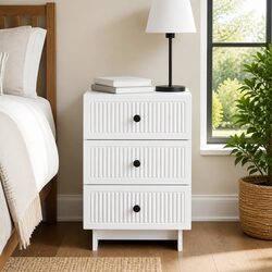 White Bedside Cabinet 43x41x66.5cm with Smooth Drawers