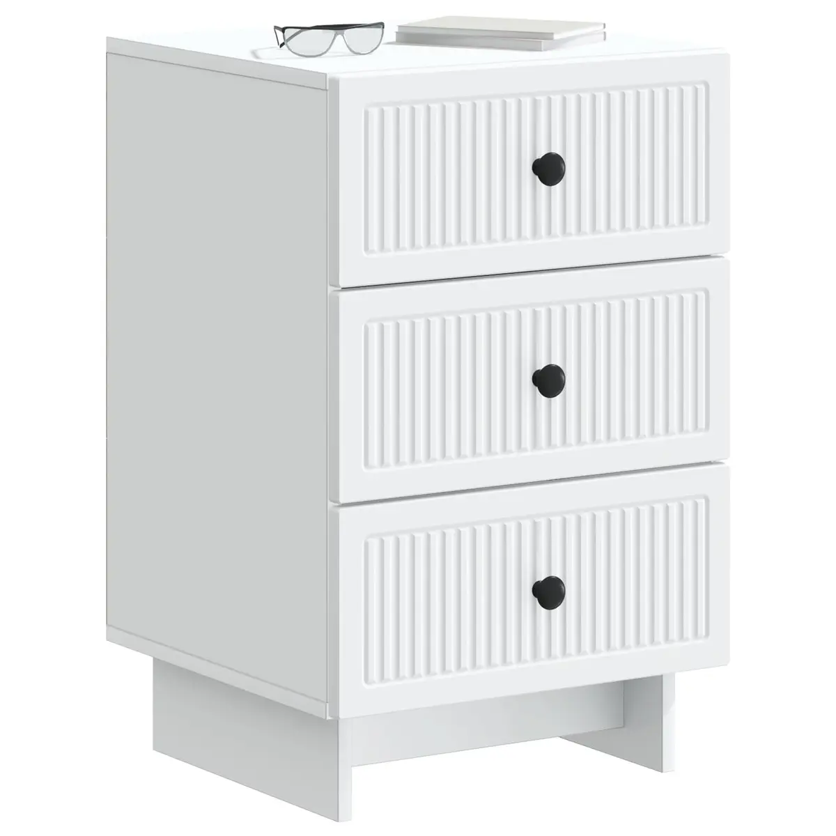 White Bedside Cabinet 43x41x66.5cm with Smooth Drawers