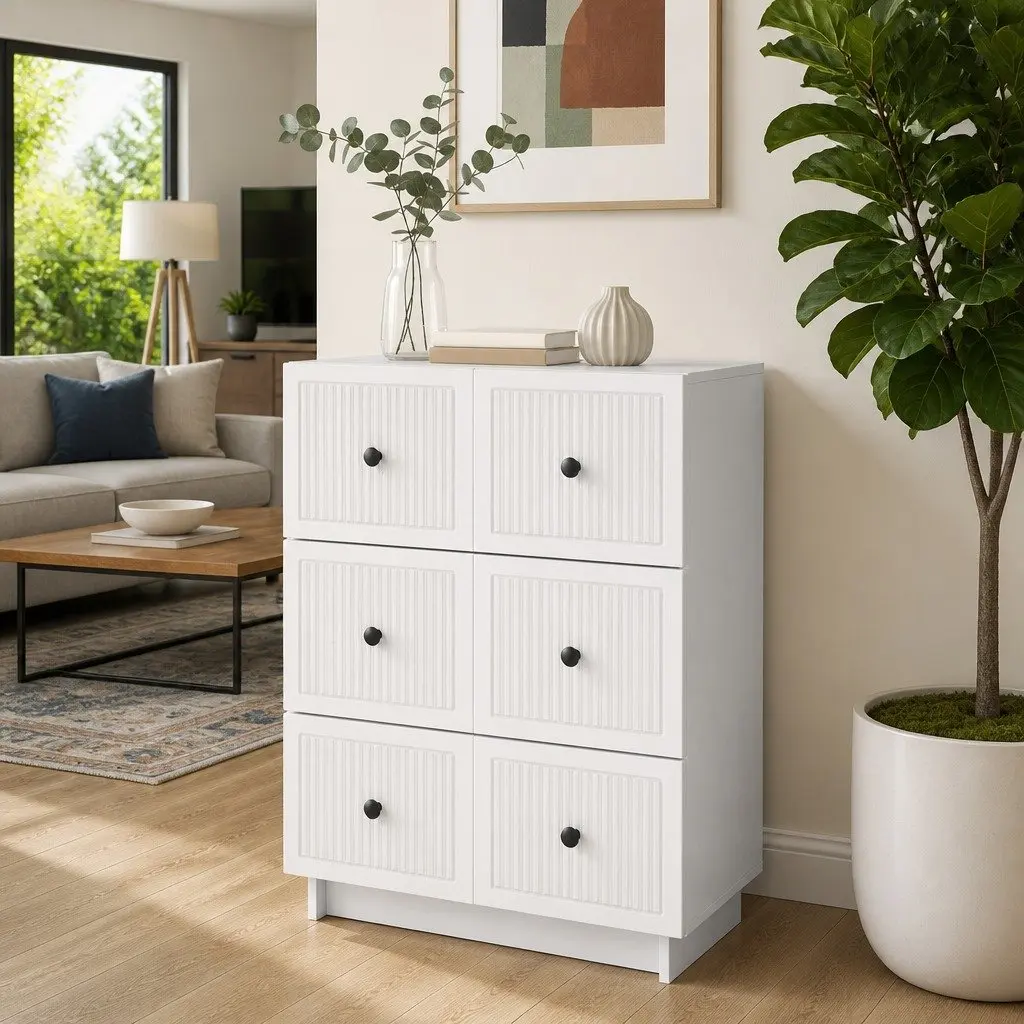Drawer Cabinet White Storage 66 x 34.5 x 90 cm Engineered Wood Modern Vintage