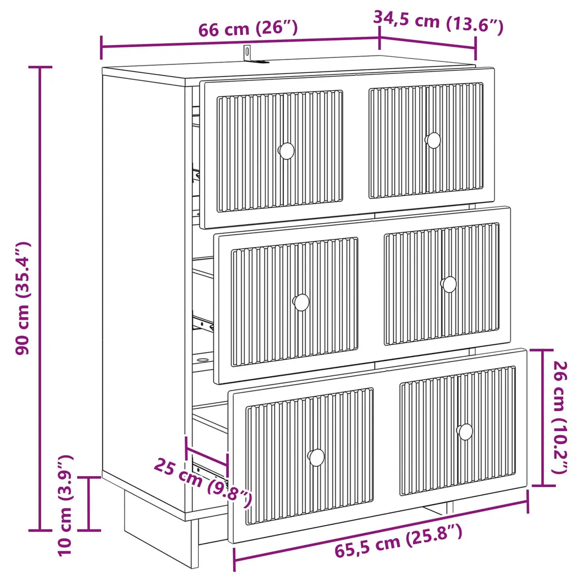 Drawer Cabinet White Storage 66 x 34.5 x 90 cm Engineered Wood Modern Vintage