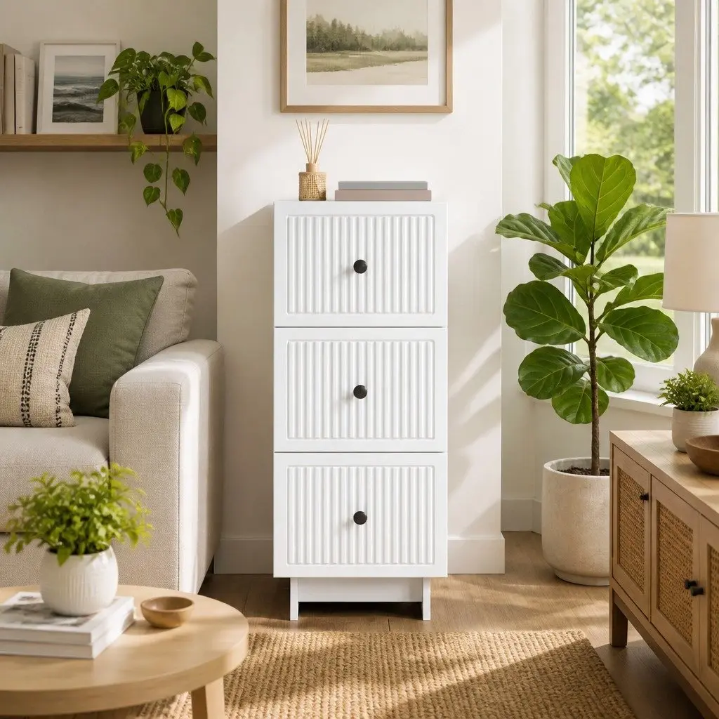 Drawer Cabinet White Storage Furniture Engineered Wood 33 x 34.5 x 90 cm