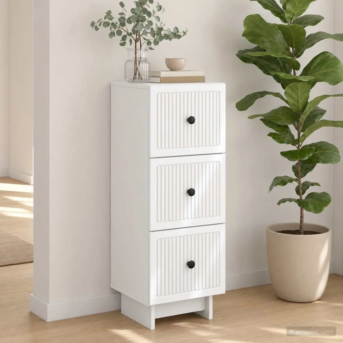 Drawer Cabinet White Storage Furniture Engineered Wood 33 x 34.5 x 90 cm
