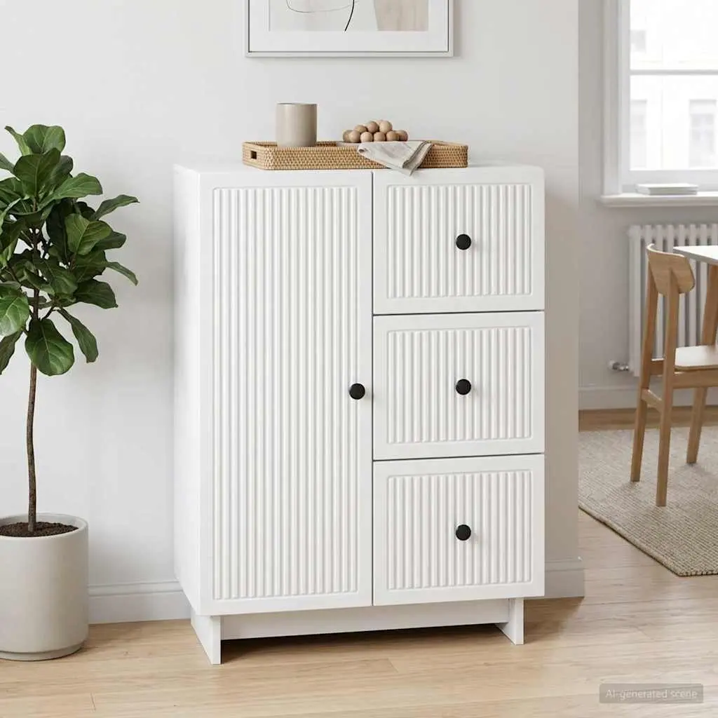 Engineered Wood White Sideboard Storage Cabinet