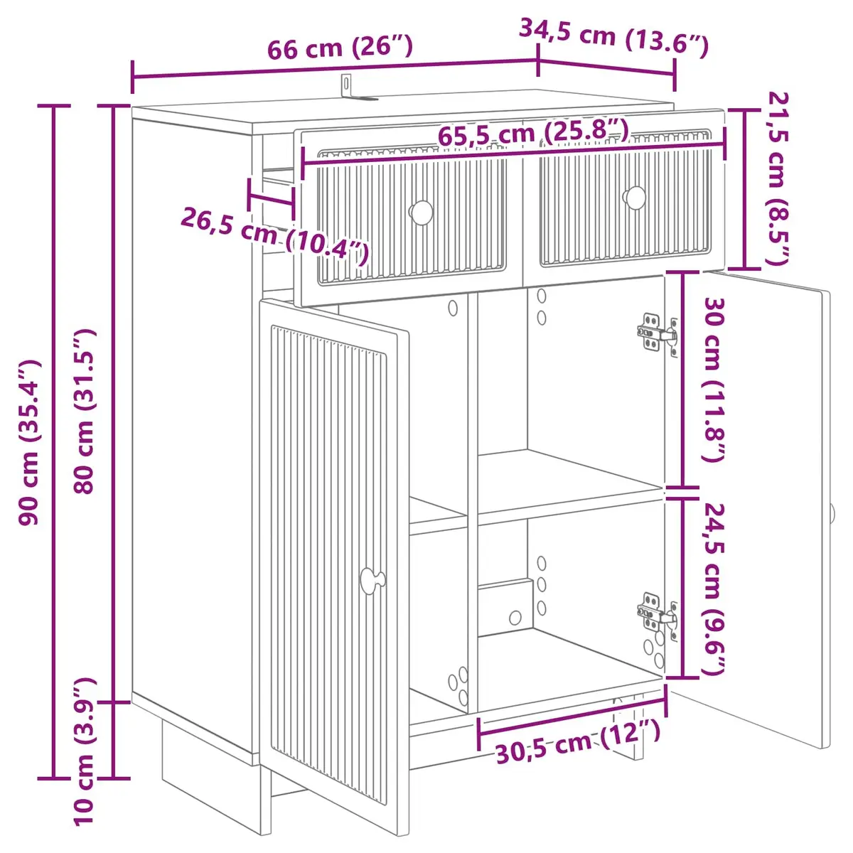 Sideboard Engineered Wood 66x34.5x90cm White Storage Cabinet Furniture