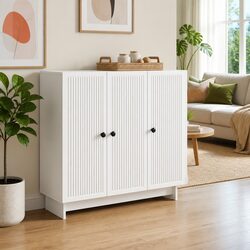 Sturdy White Engineered Wood Sideboard Storage Cabinet