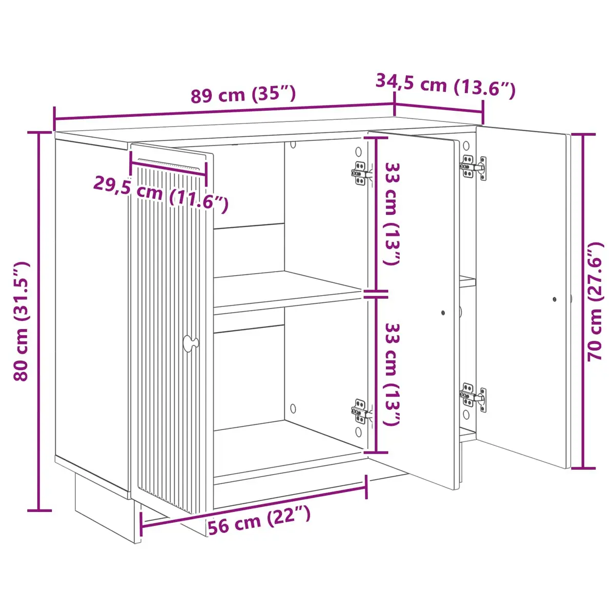 White Engineered Wood Sideboard Storage Cabinet