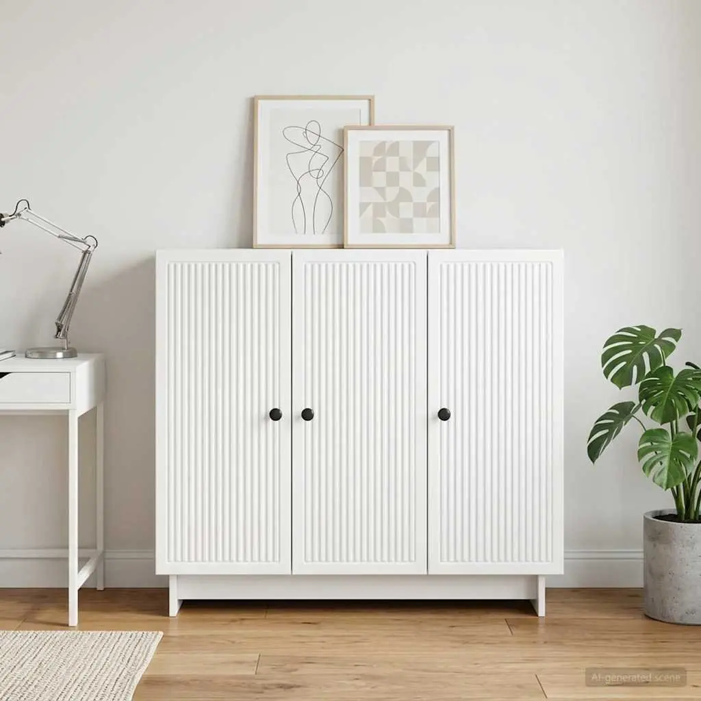 White Engineered Wood Sideboard Storage Cabinet