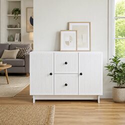 Stylish White Storage Sideboard with Drawers and Shelves