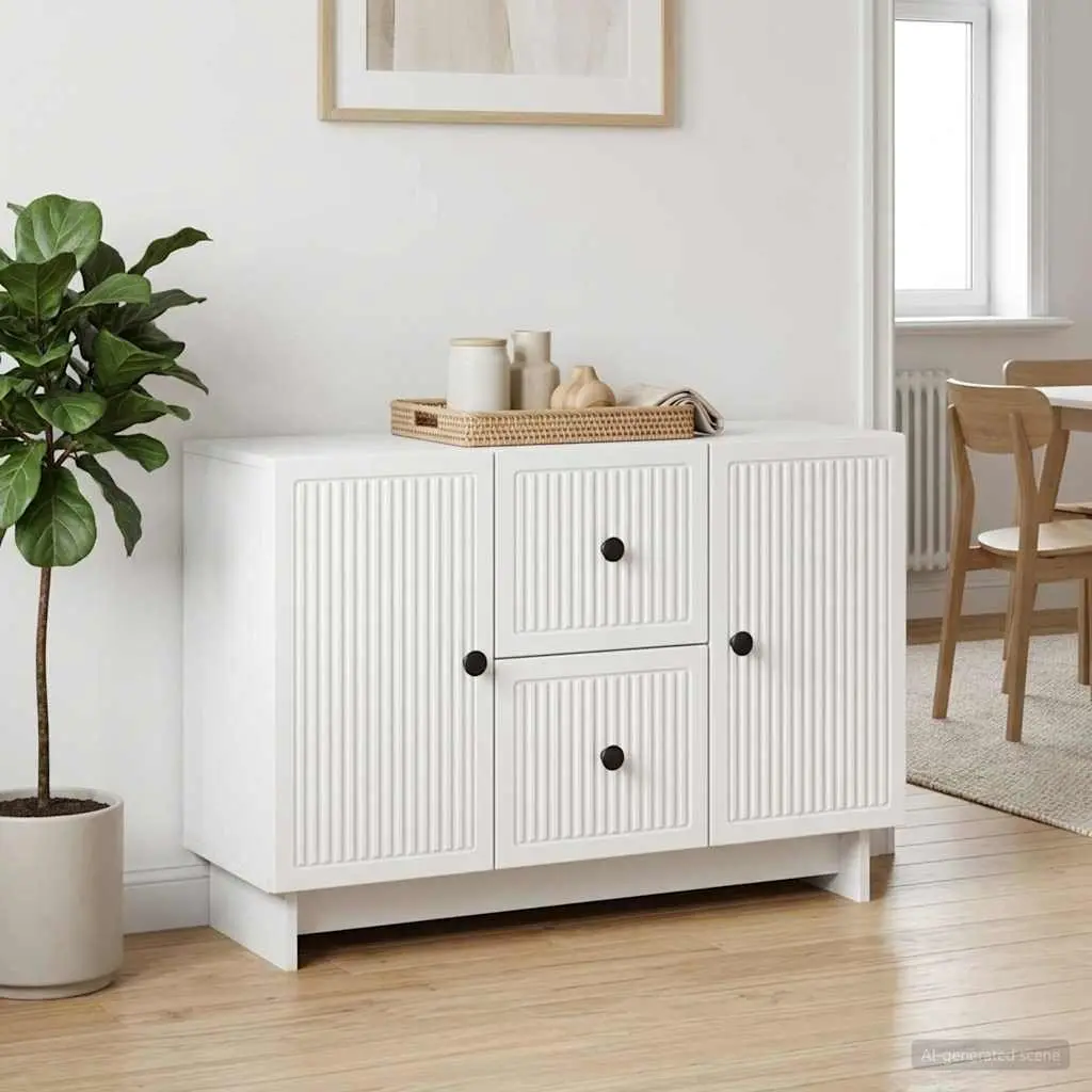White Storage Sideboard with Drawers and Shelves