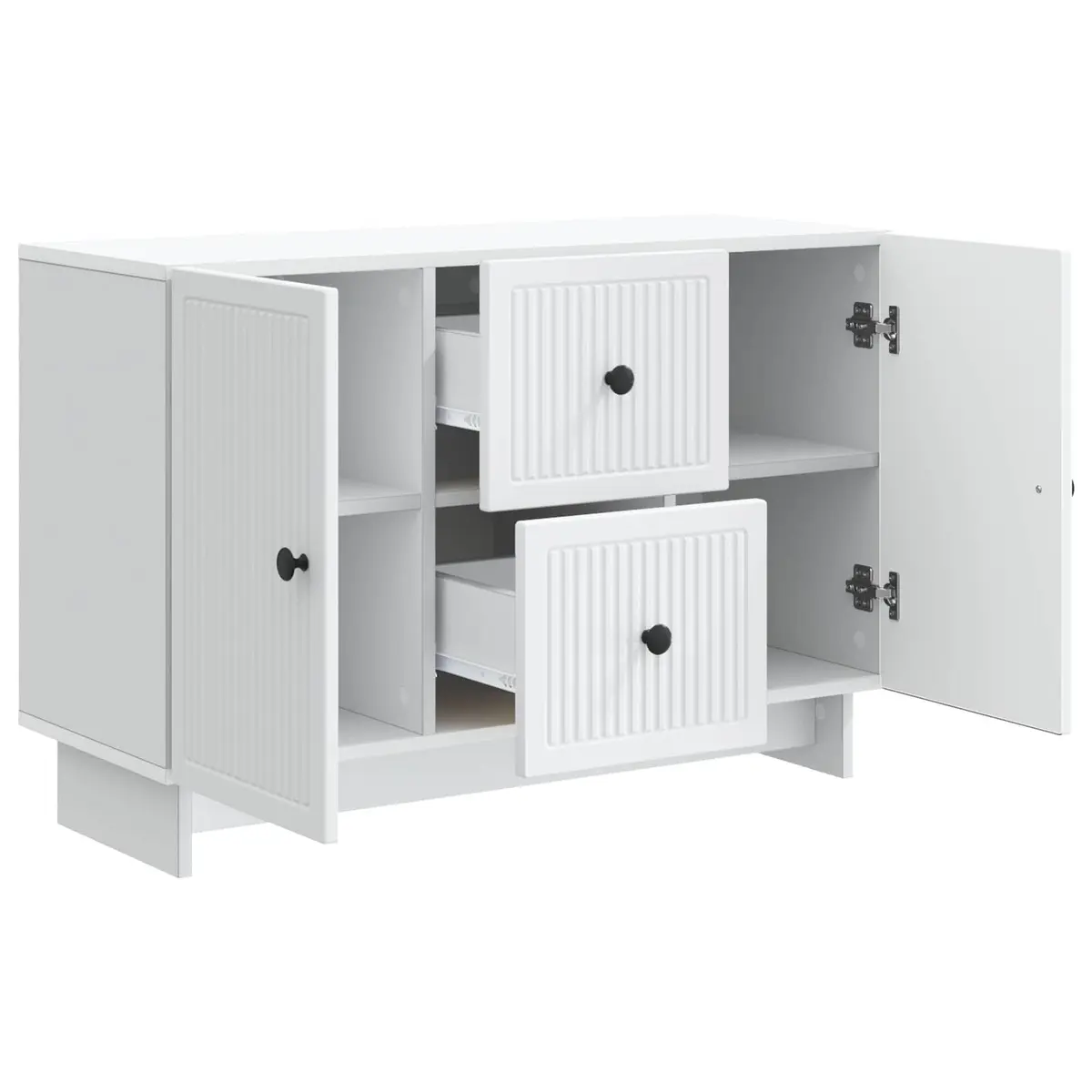 White Storage Sideboard with Drawers and Shelves