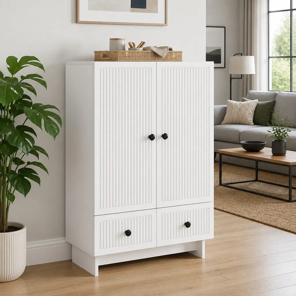 White Sideboard Storage Cabinet with Drawers