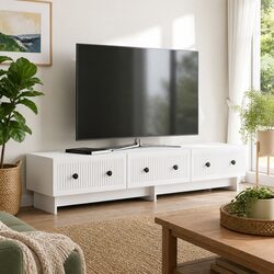 Sturdy White TV Cabinet with Drawer 147 x 34.5 x 30 cm