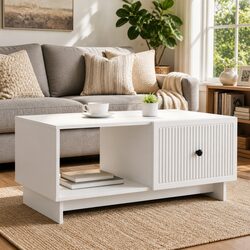 Sturdy White Rectangular Coffee Table with Storage