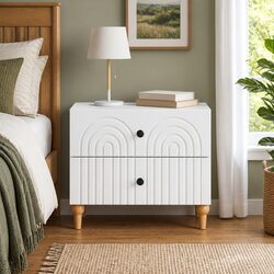Modern White Bedside Cabinet with Striped Detailing