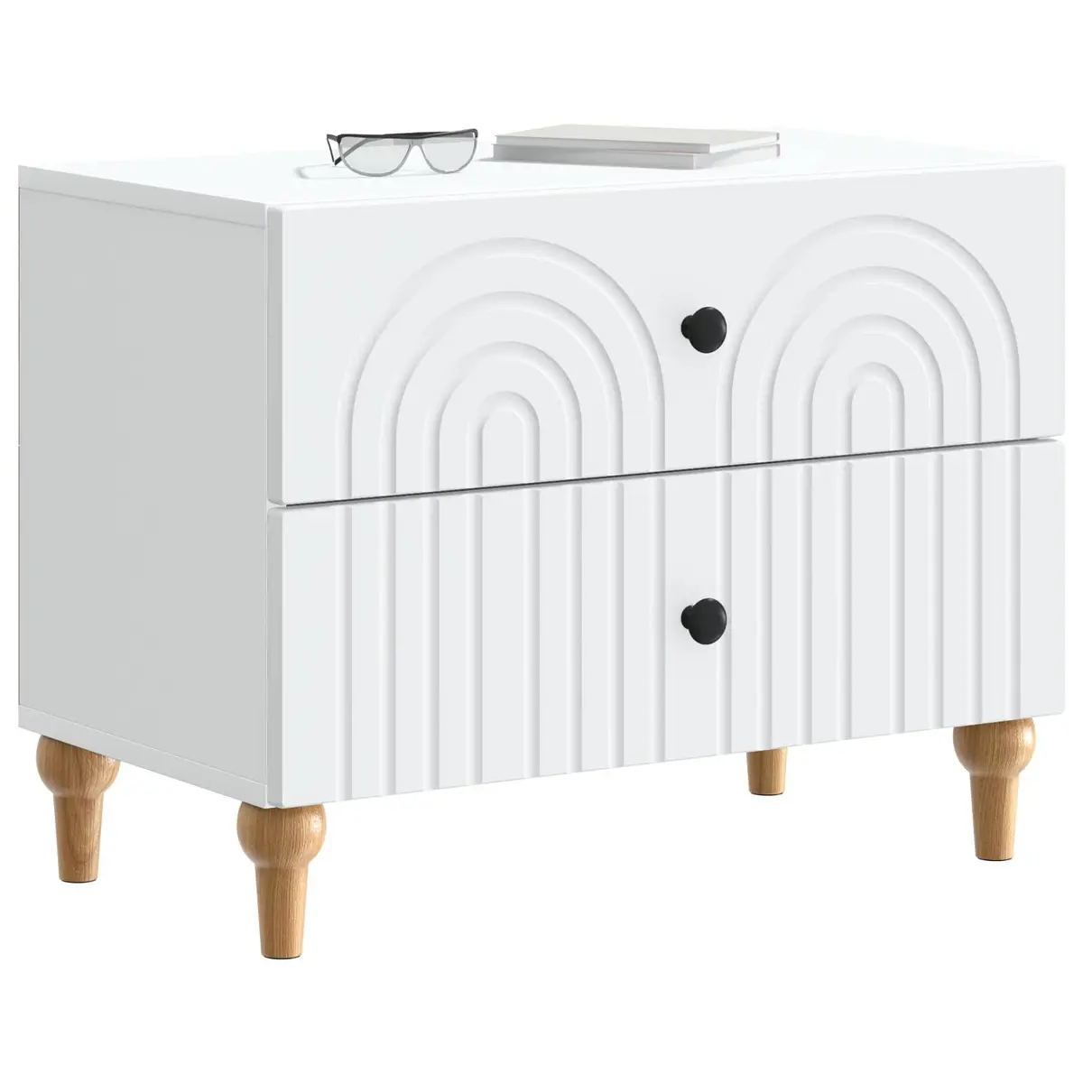 White Bedside Cabinet with Striped Detailing
