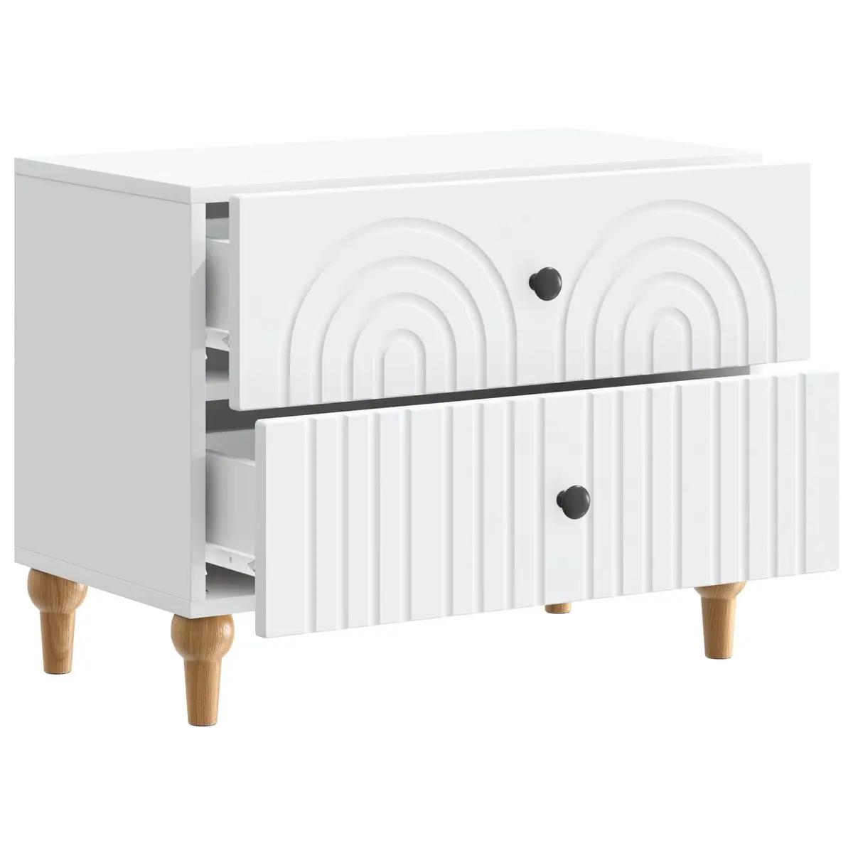 White Bedside Cabinet with Striped Detailing