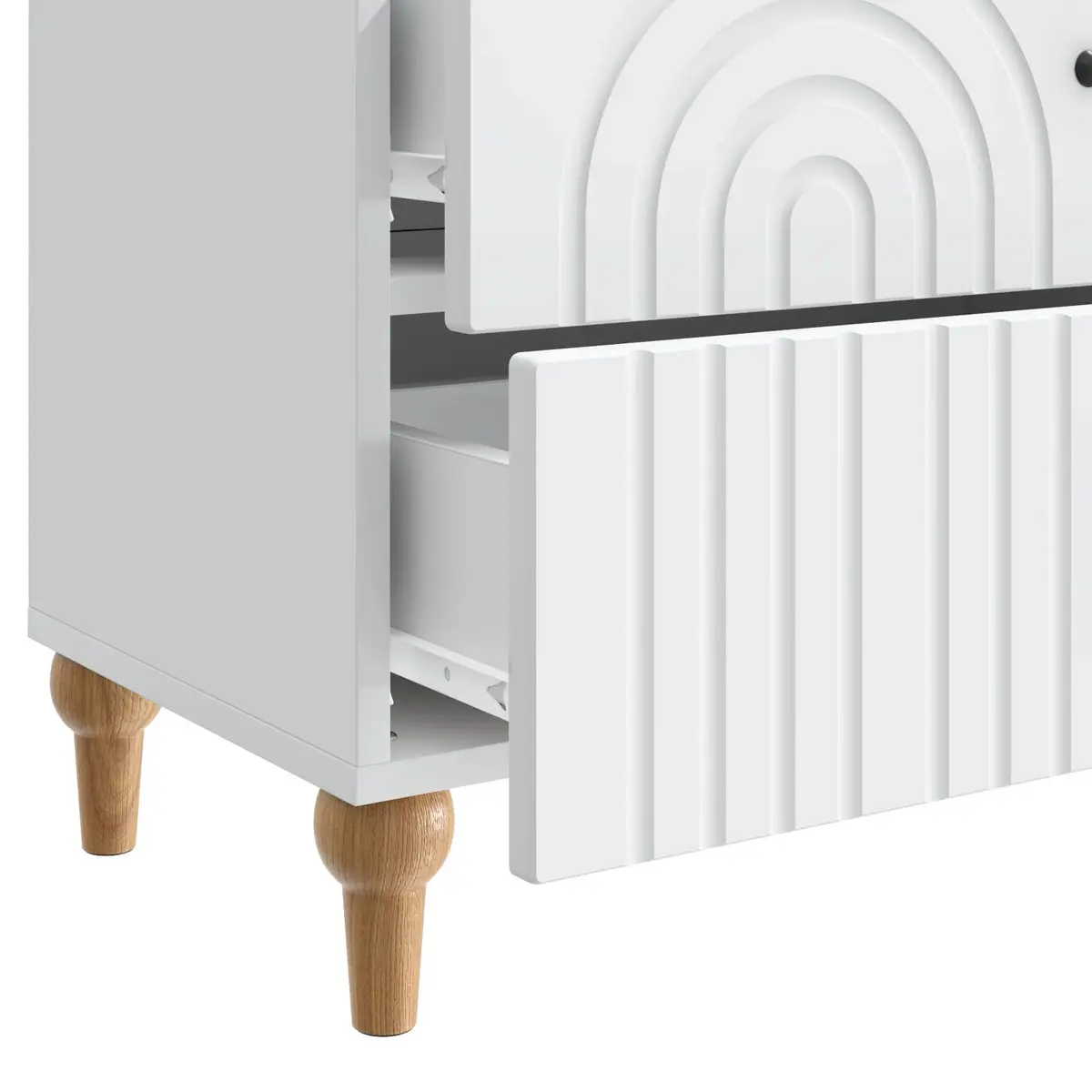 White Bedside Cabinet with Striped Detailing