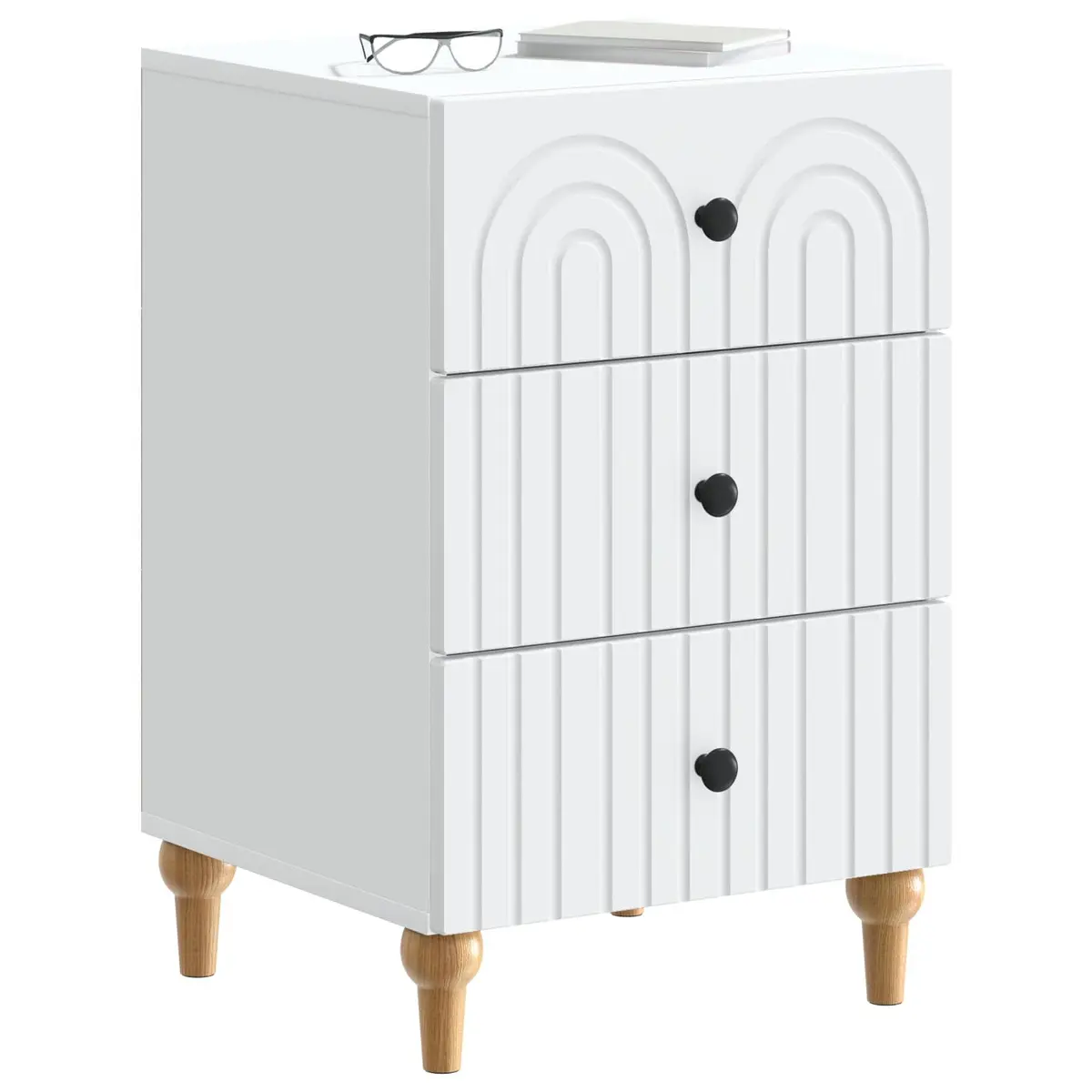 White Engineered Wood Nightstand with Smooth Drawers