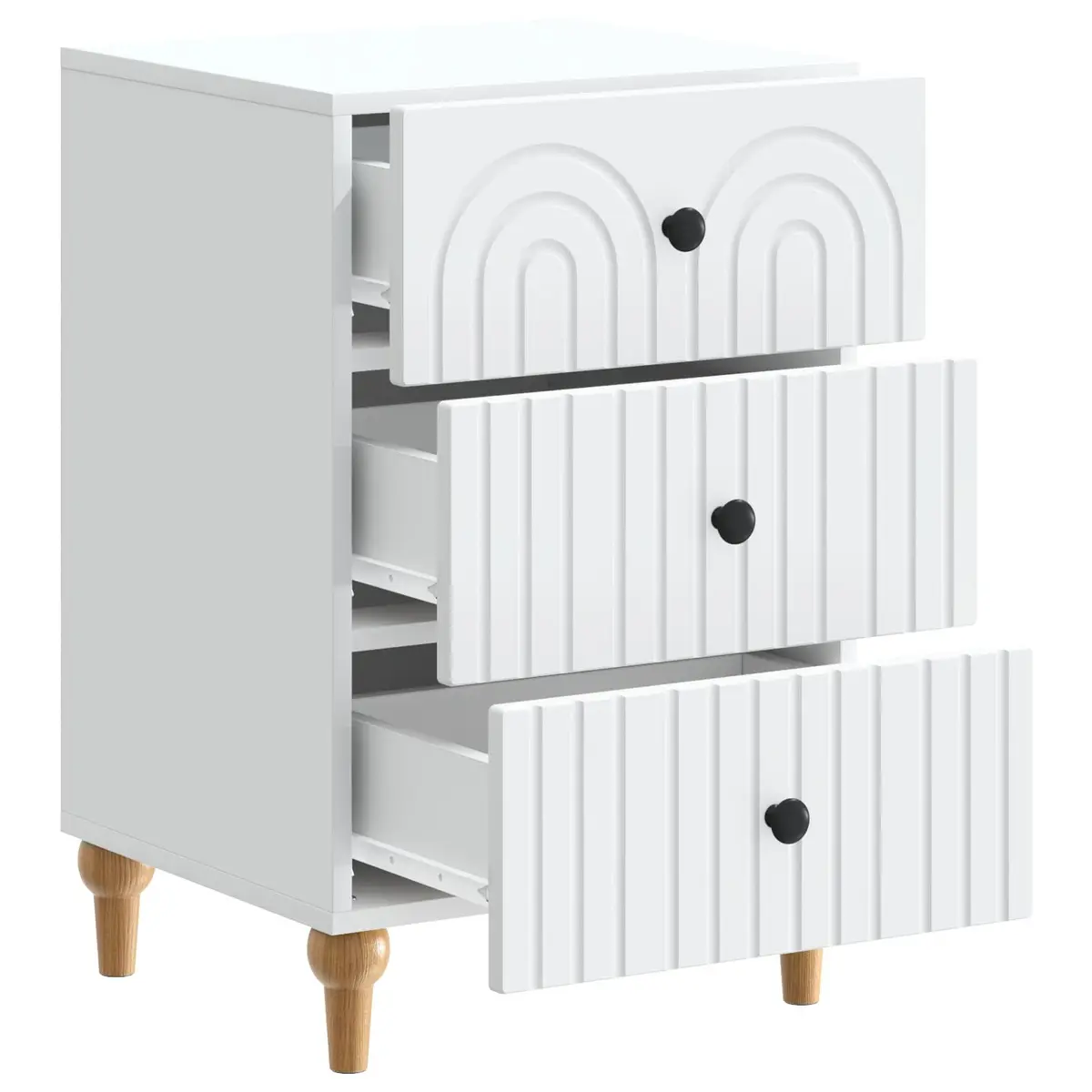 White Engineered Wood Nightstand with Smooth Drawers