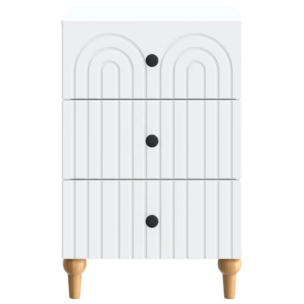 White Engineered Wood Nightstand with Smooth Drawers