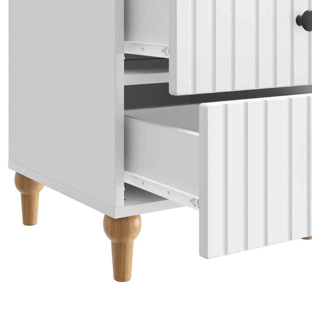White Engineered Wood Nightstand with Smooth Drawers