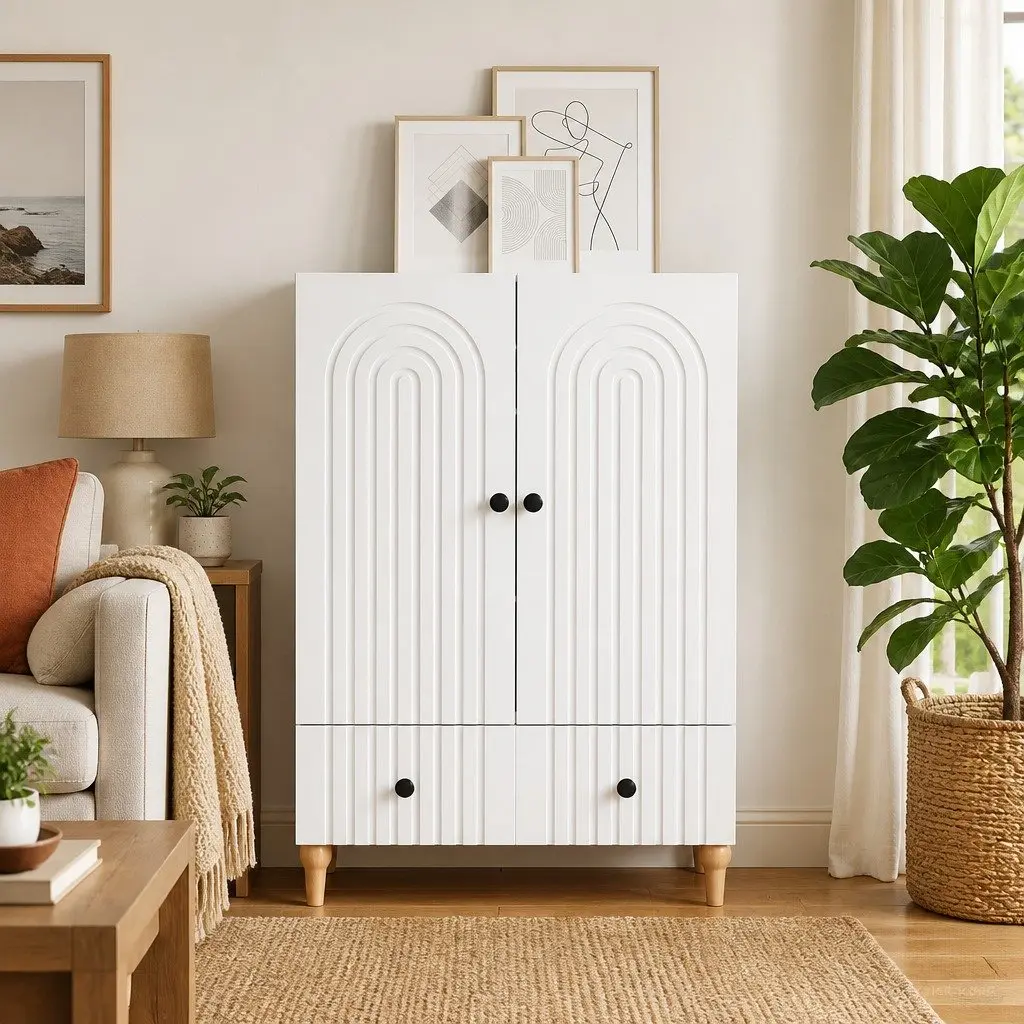 White Sideboard Modern Storage Cabinet Engineered Wood Living Room Furniture