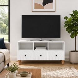 White Modern TV Cabinet with Storage for Living Rooms