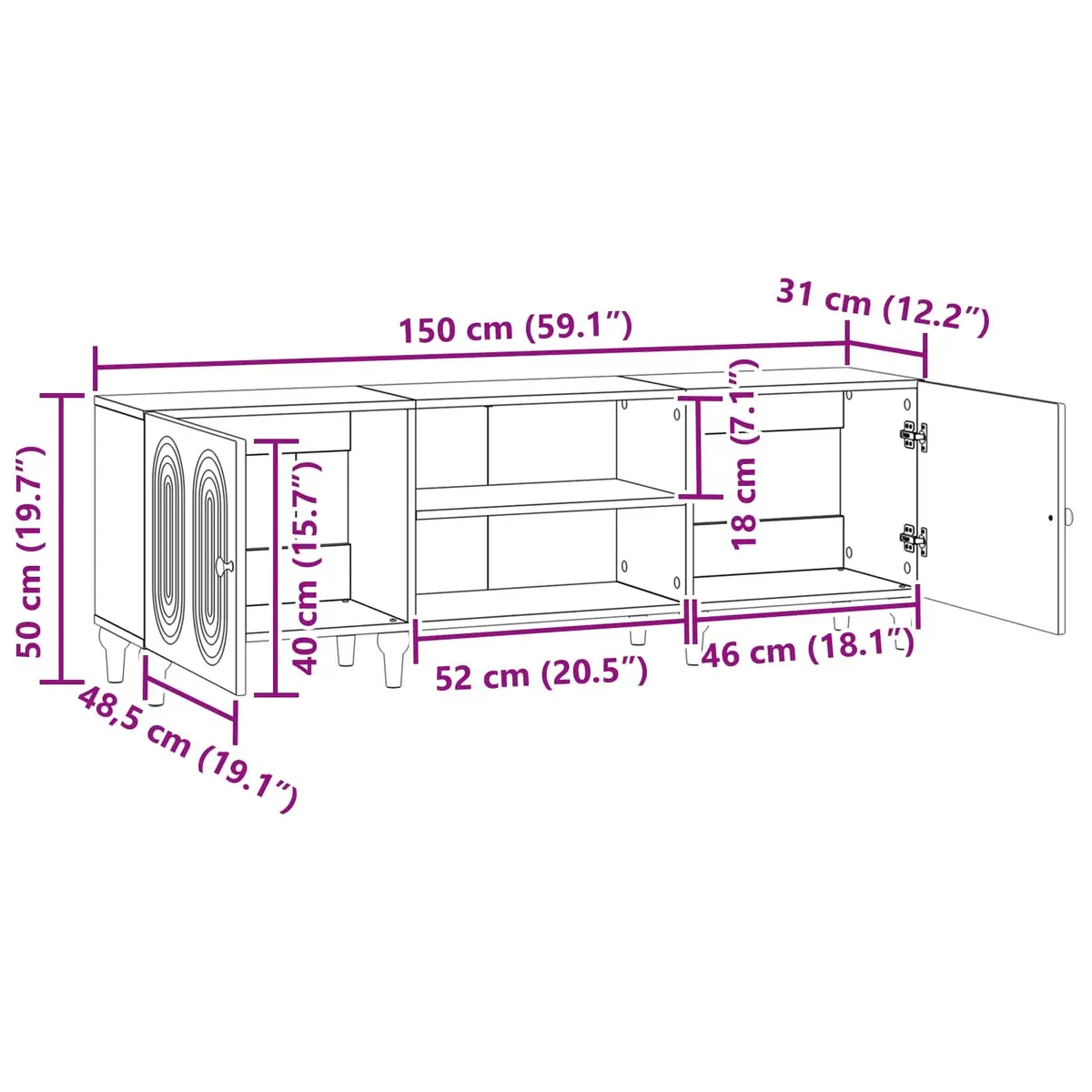TV Cabinet White Modern Storage Unit Living Room Furniture Engineered Wood