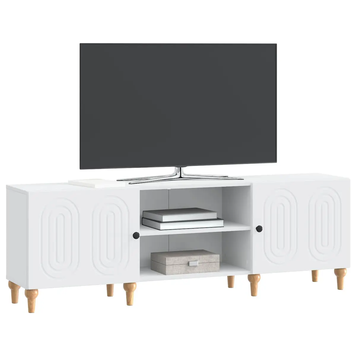 TV Cabinet White Modern Storage Unit Living Room Furniture Engineered Wood