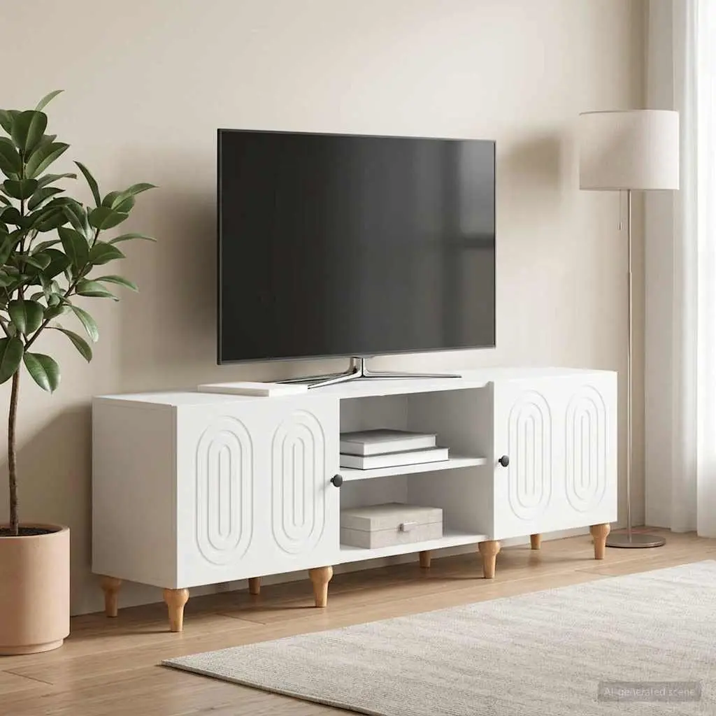TV Cabinet White Modern Storage Unit Living Room Furniture Engineered Wood