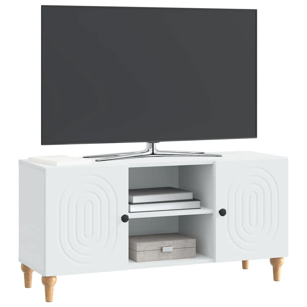 White TV Cabinet 102x34.5x50cm with Utility Shelves