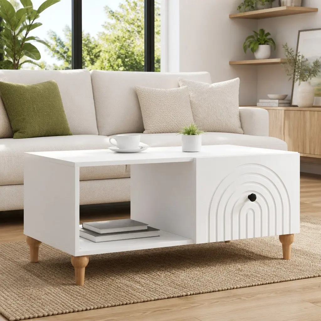 White Coffee Table with Storage, 90 x 50 x 40 cm