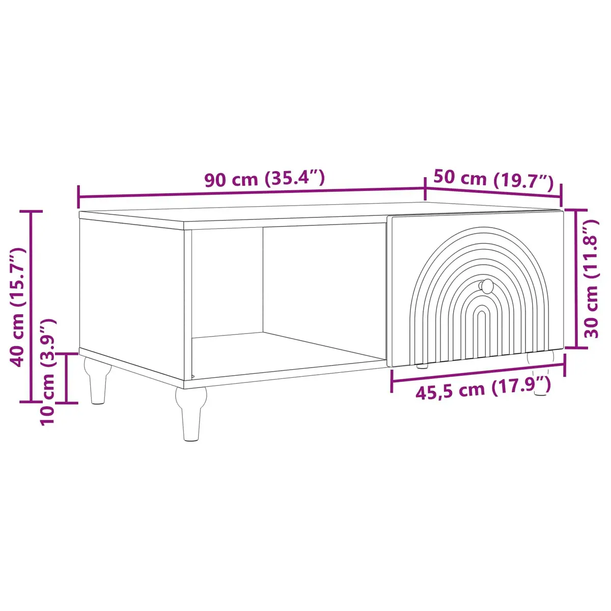White Coffee Table with Storage, 90 x 50 x 40 cm
