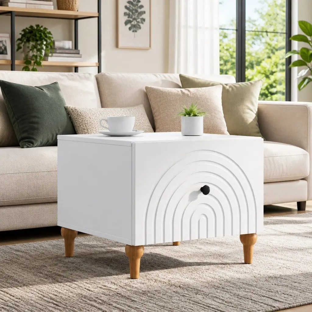 Coffee Table with Drawer in White