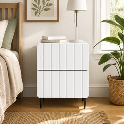 Stylish White Bedside Cabinet with Iron Legs 43 x 34.5 x 49.5 cm