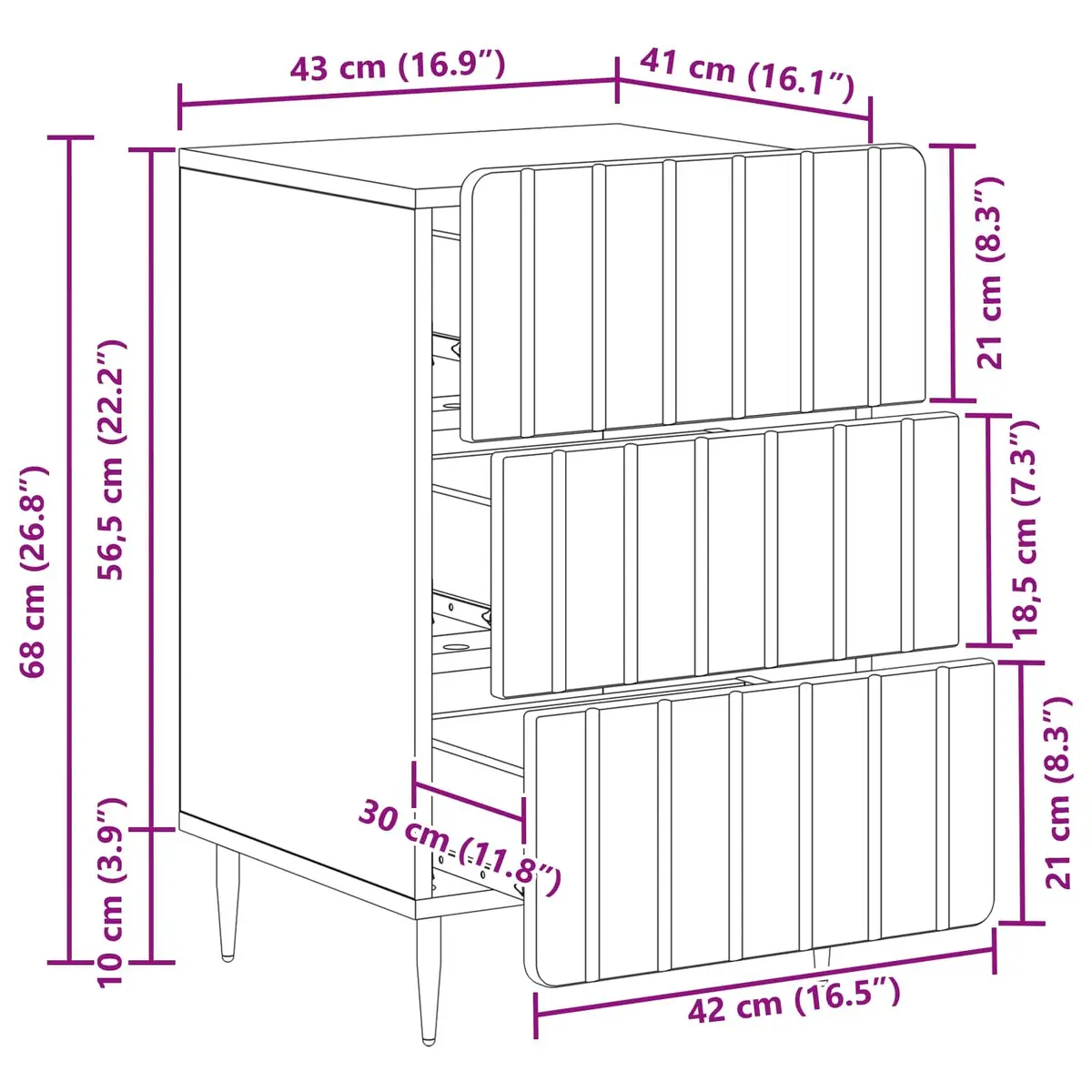 Bedside Table Engineered Wood 43 x 41 x 68 cm White