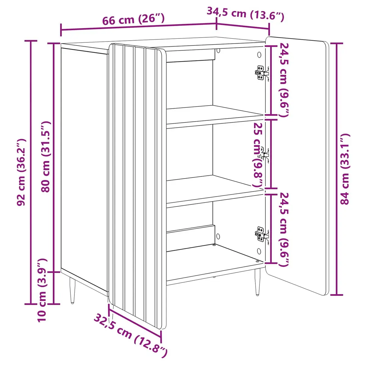 White Sideboard with Durable Build 66 x 34.5 x 92 cm