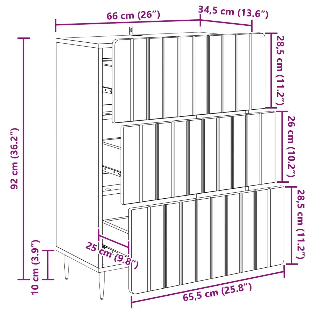 Drawer Cabinet White Storage Unit Modern Design Engineered Wood Furniture