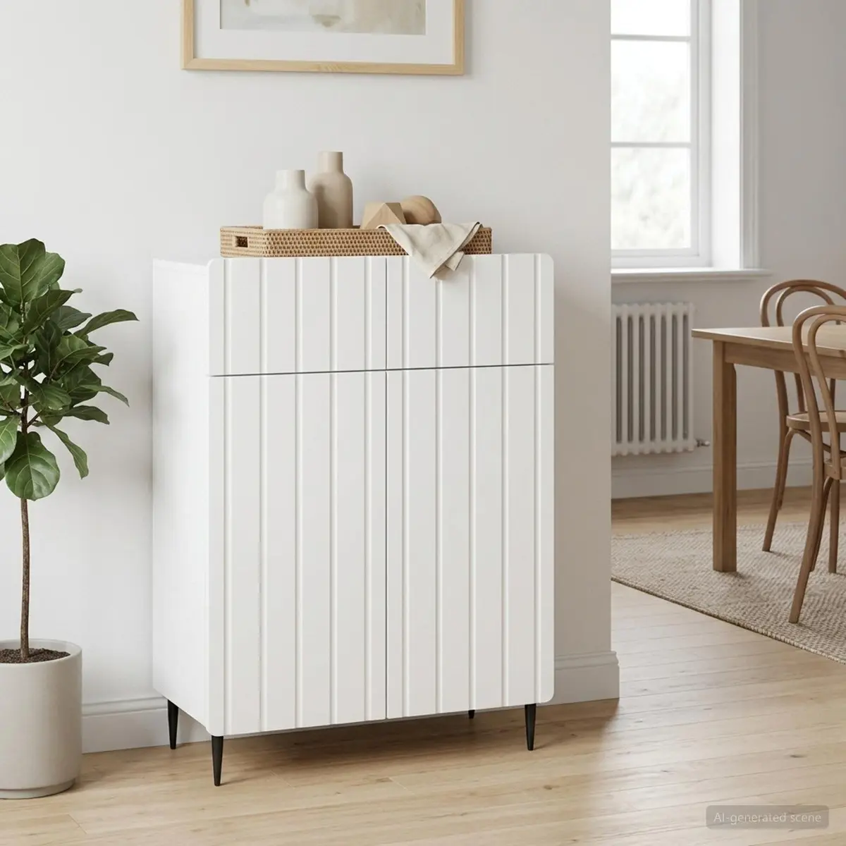 Engineered White Sideboard with Black Iron Legs