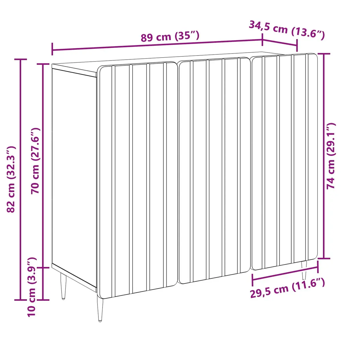 White Sideboard Modern Storage Cabinet Living Room Dining Furniture 89x34.5x82cm