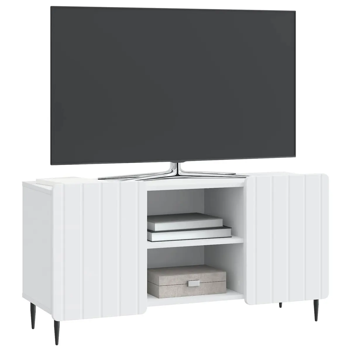 White TV Cabinet with Durable Engineered Wood