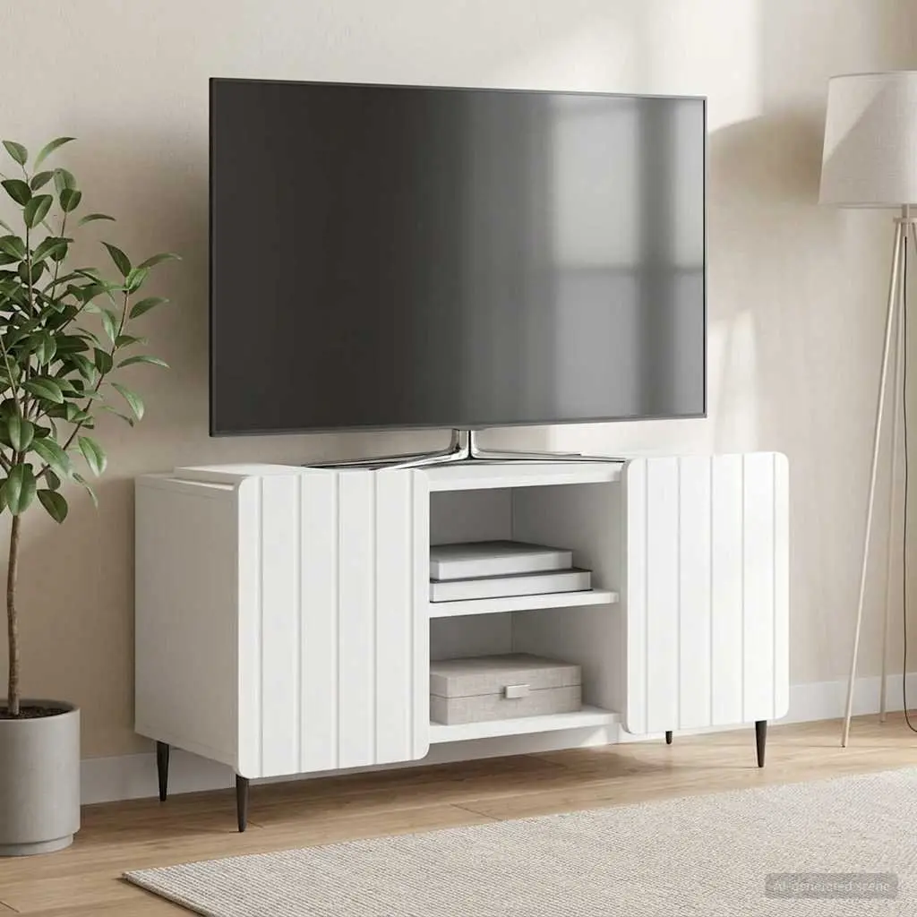 White TV Cabinet with Durable Engineered Wood