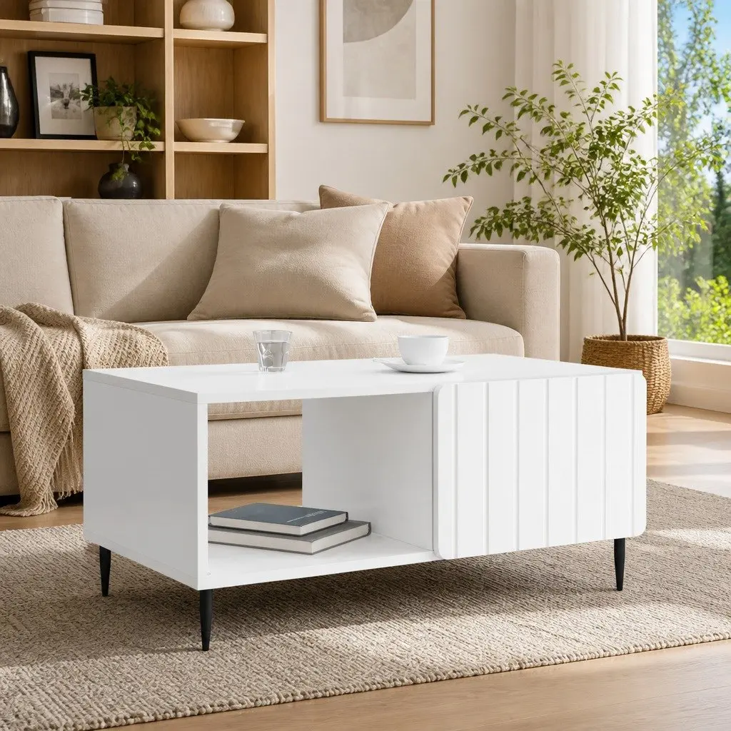 White Rectangular Coffee Table with Storage