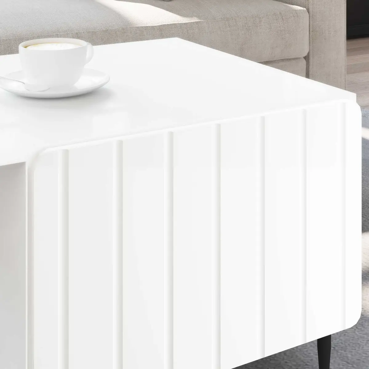 White Rectangular Coffee Table with Storage