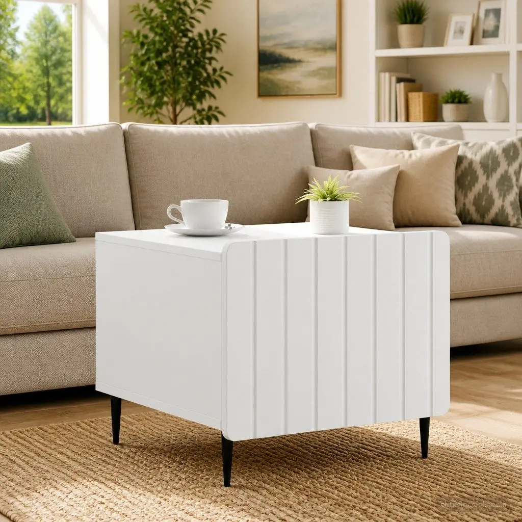 Dual-Level Coffee Table with Drawer in White