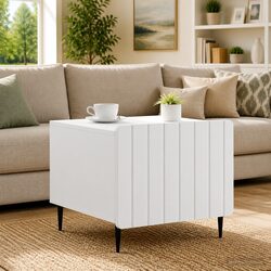Modern Dual-Level Coffee Table with Drawer in White