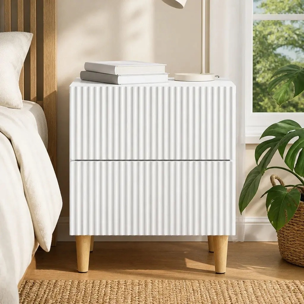 White Bedside Cabinet with Two Drawers