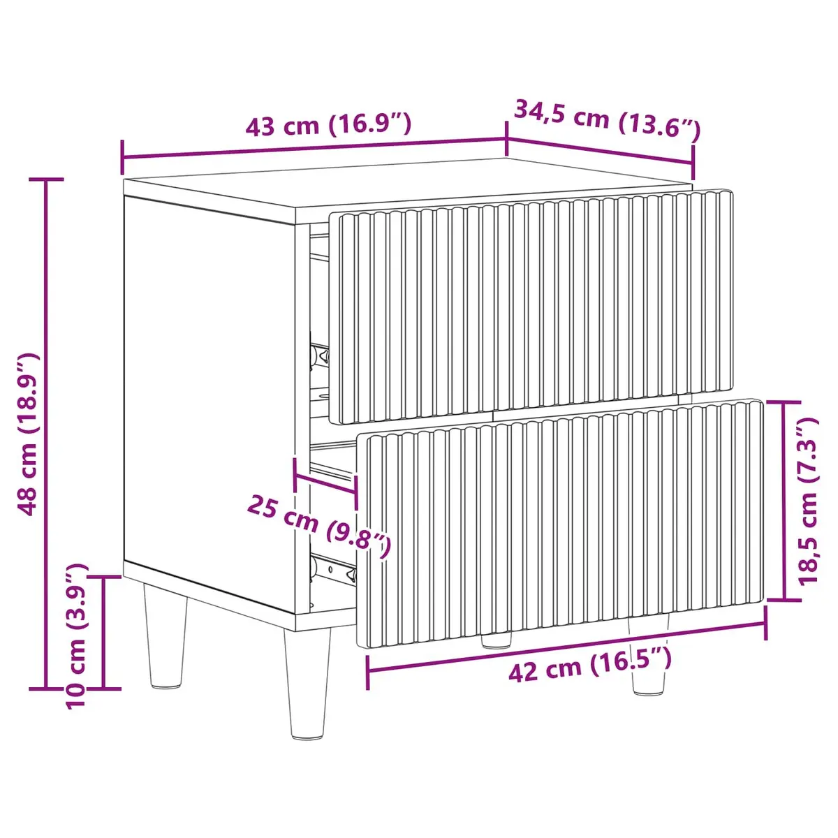 White Bedside Cabinet with Two Drawers
