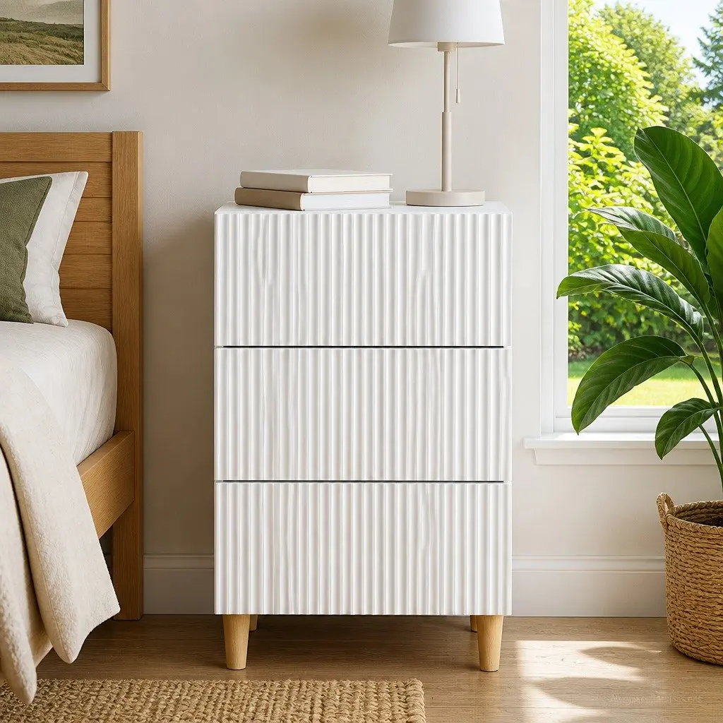Bedside Cabinet White Bedroom Nightstand Side Table with Drawer Storage Unit
